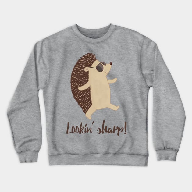 Looking Sharp Cool- Cute Hedgehog in Sunglasses Gifts Crewneck Sweatshirt by Dreamy Panda Designs